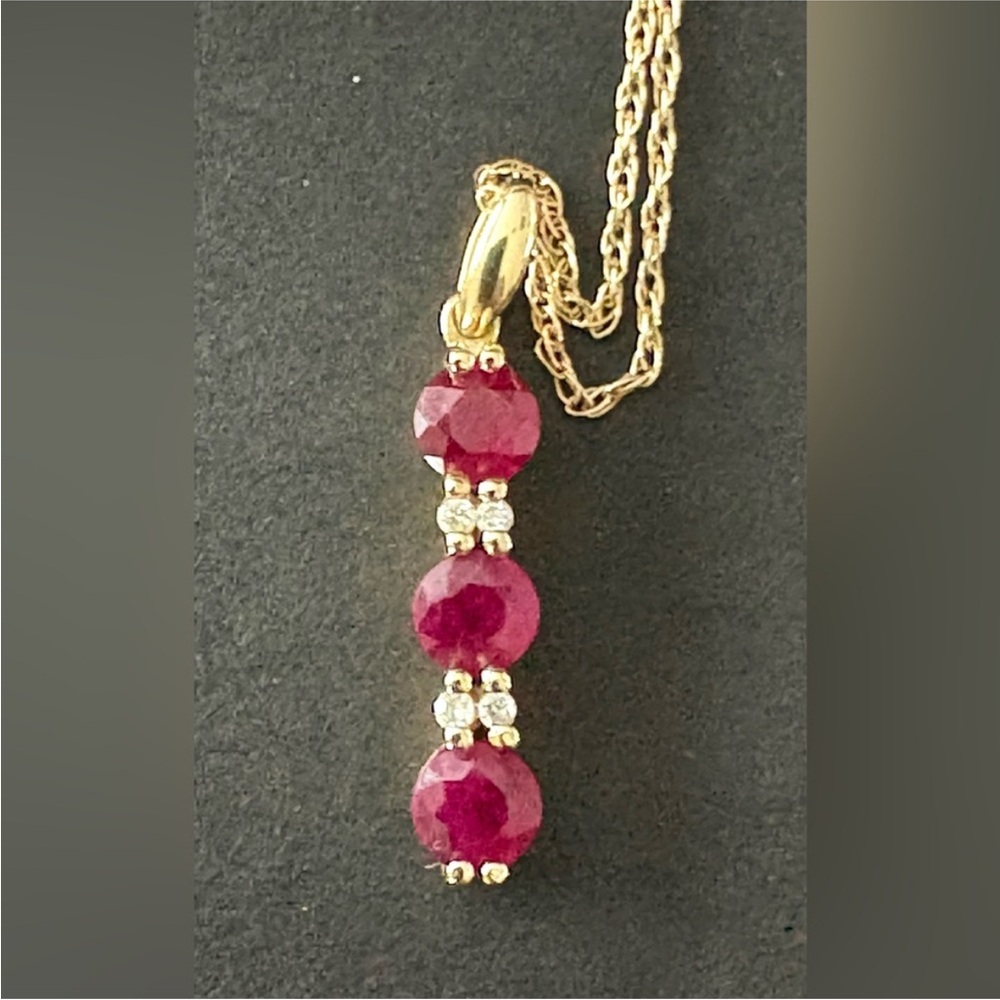 14K gold chain & 14K pendent with rubies and diamonds